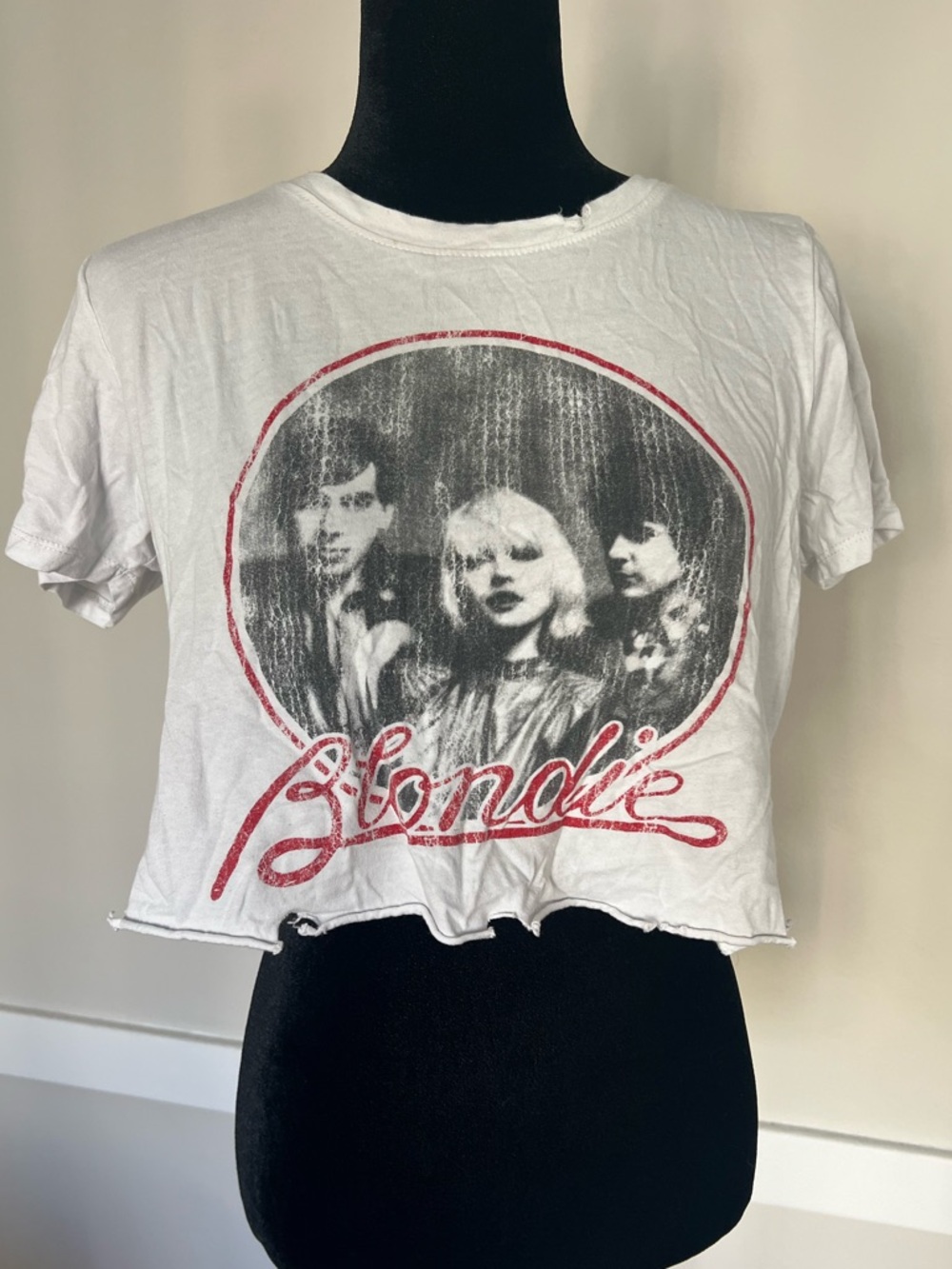 Blondie White Distressed Graphic Music Retro Band Tee Crop Top Size Medium
